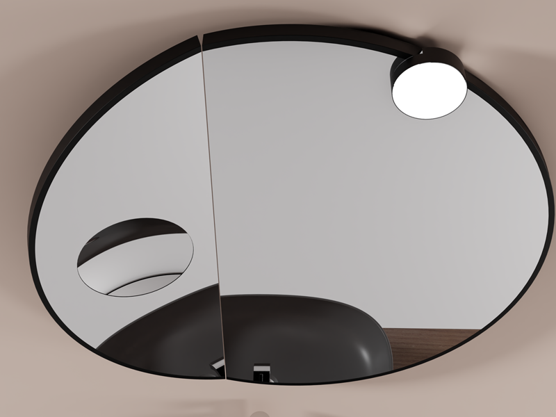 Folding round mirror with magnifying mirror