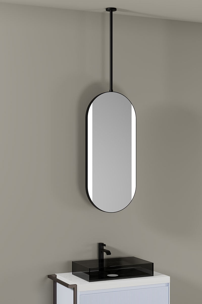 Punto mirror hanging from ceiling