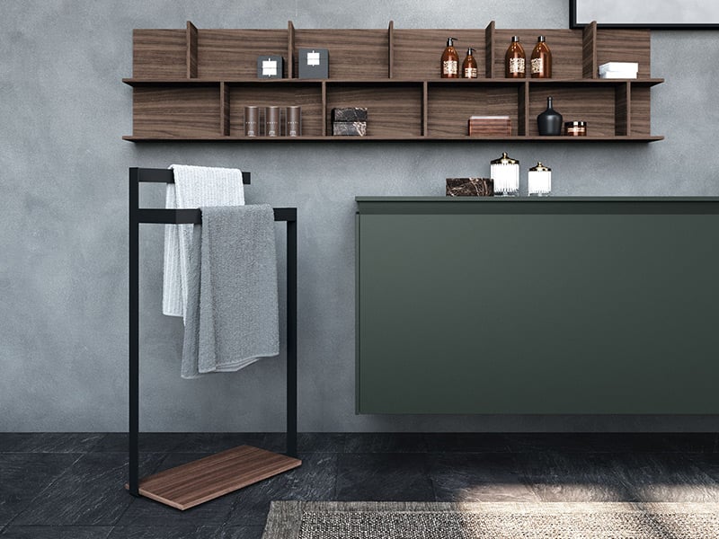 bathroom freestanding towel rail in matte black