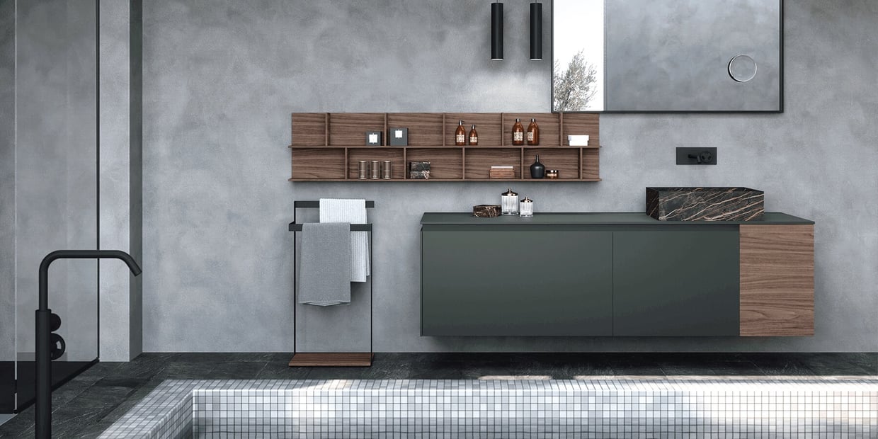 Urban freestanding towel rail in modern bathroom