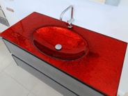 High-end glass basin vanity top in red