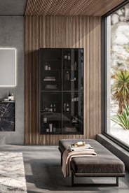 Tall Class storage cabinet with smoked glass doors