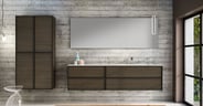 Coordinating luxury bathroom storage cabinet and vanity in dark wood