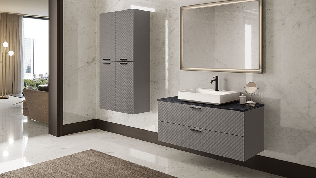 Luxury concealed bathroom storage cabinet with coordinating vanity
