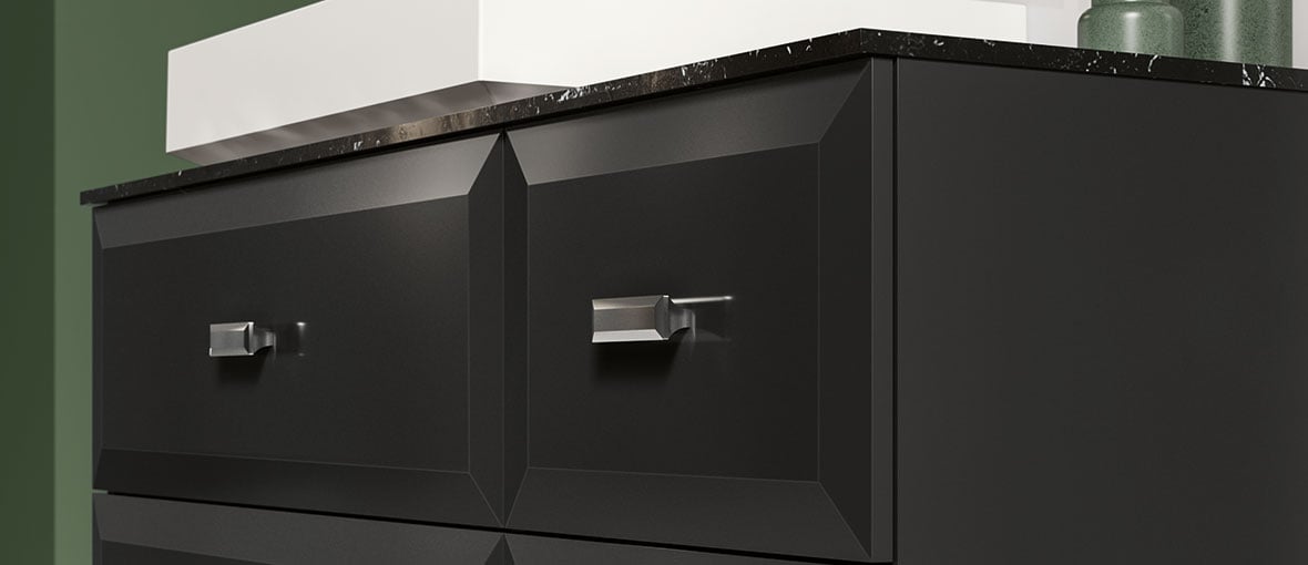 Black beveled storage cabinets