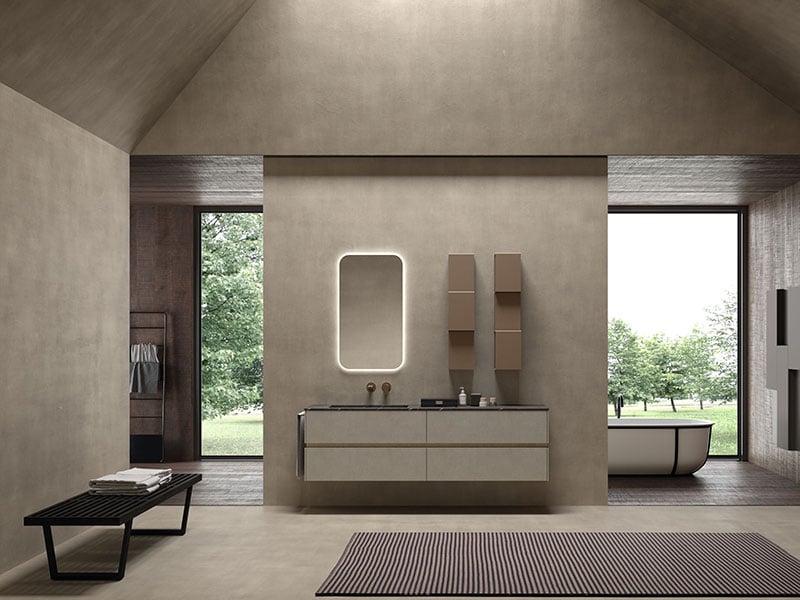 Luxury bathroom with coordinating vanity and wall storage