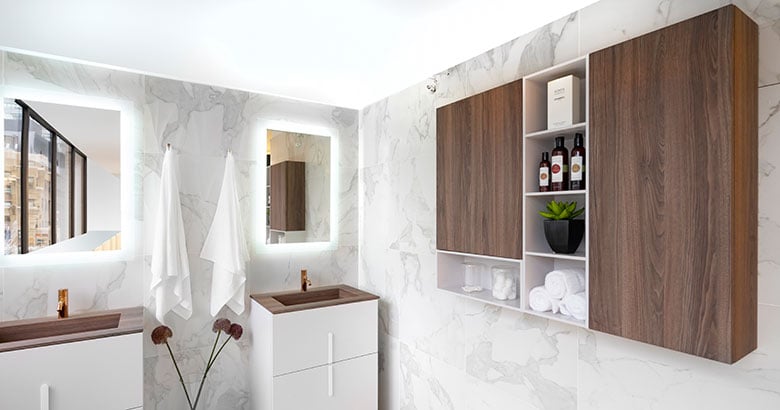 Coordinating bathroom storage with vanity