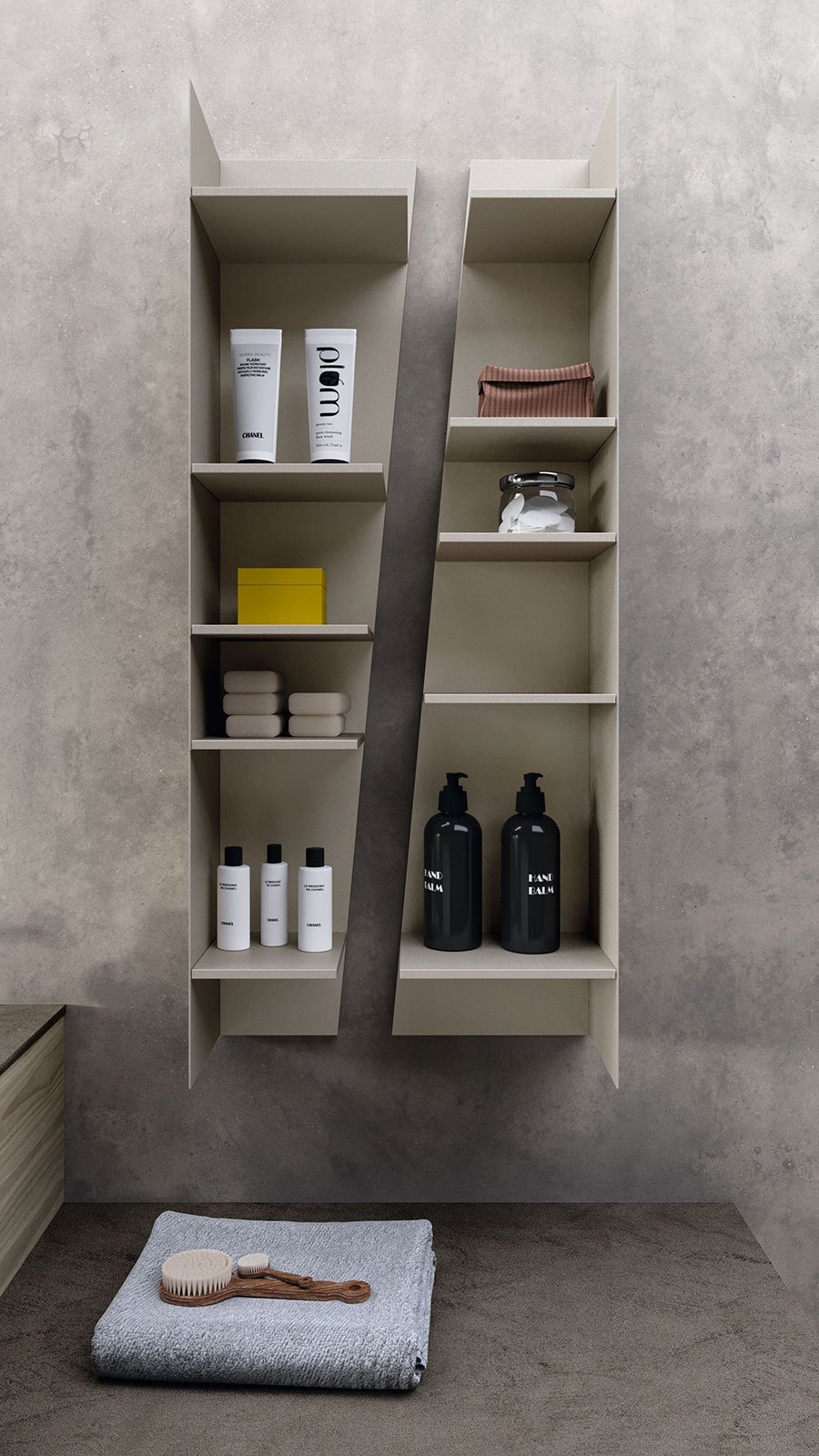 Urban Kros Storage with bathroom products on shelves