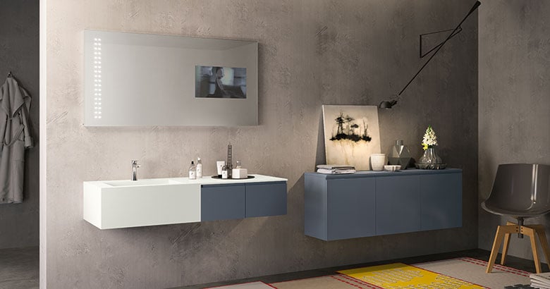 Wall-mount storage cabinet with coordinating wall-mount vanity