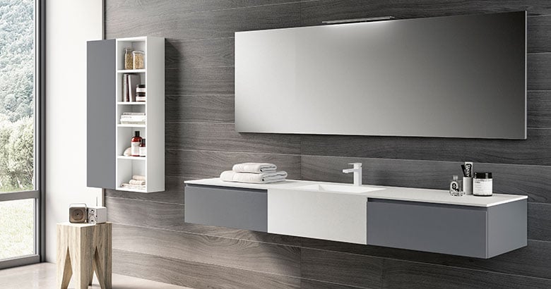 Coordinating Stratos storage cabinet with luxury vanity