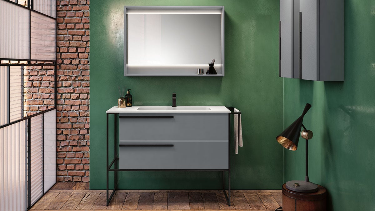 Underground vanity and storage cabinets in modern bathroom