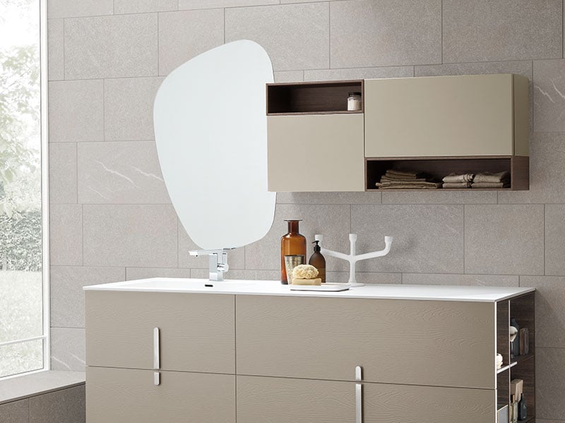 Cubes in gray combined with beige wall