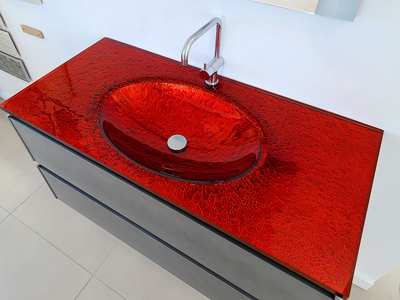 Urban Standard Height vanity with red countertop