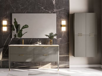 matching Lamè vanity and storage cabinet
