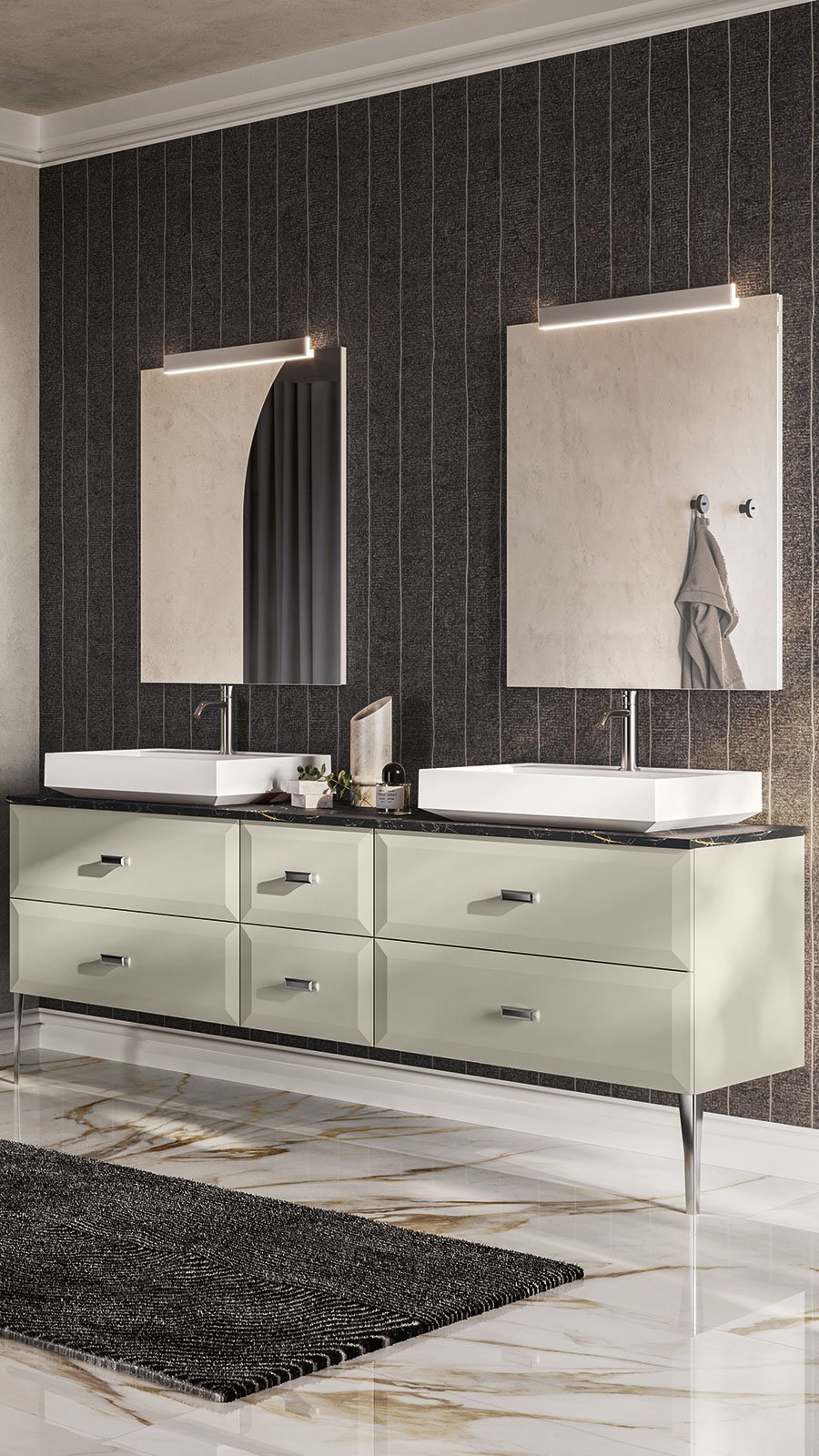 Luxury bathroom vanity with front legs