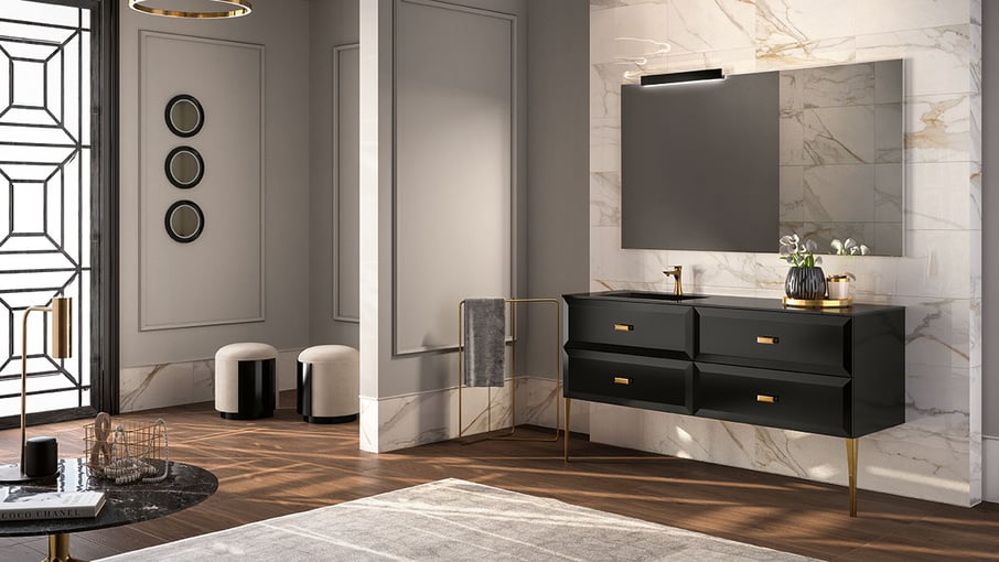 Mako Bathroom Vanity in Black with Gold Accents