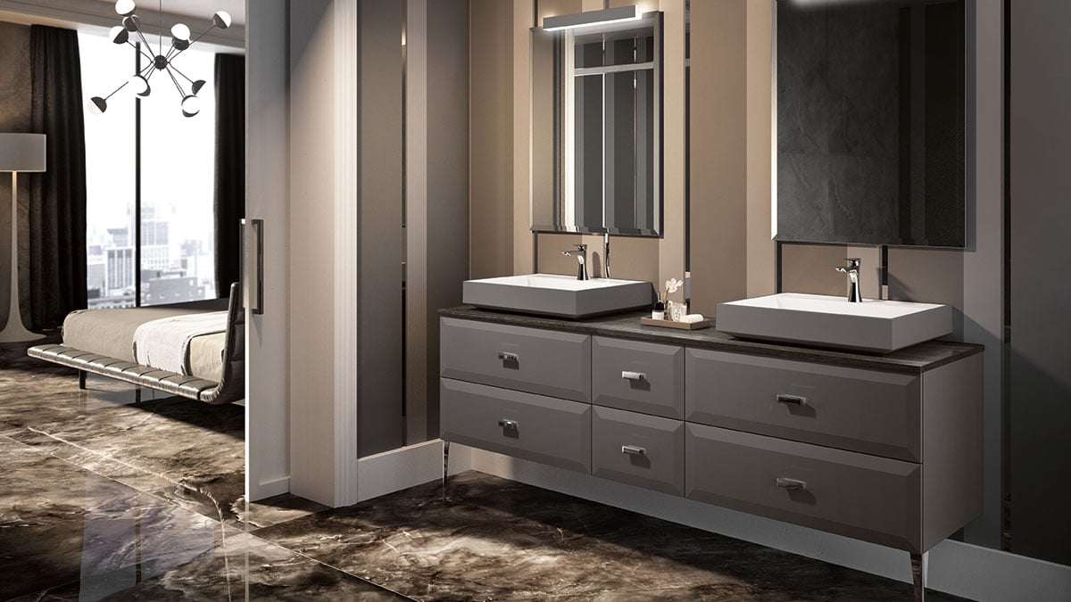 Modern Bathroom Vanity in Dark Grey with double vessel sinks