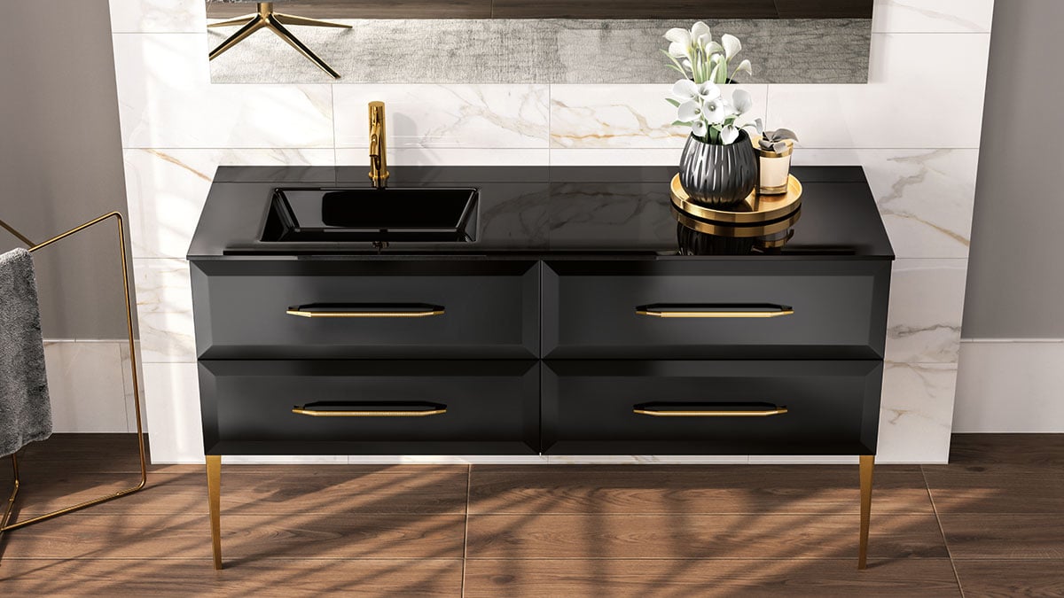Black Luxury Bathroom Vanity with Gold Handles