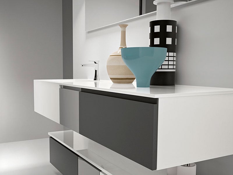Stratos vanity with matching lower storage drawers