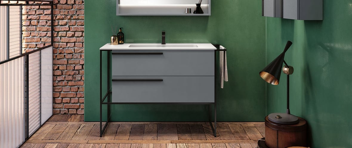 luxury modern vanity in a green bathroom