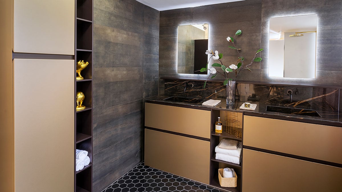 luxury vanity with double sinks