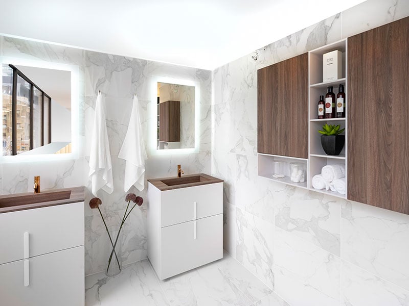 double vanity with double sink in luxury bathroom