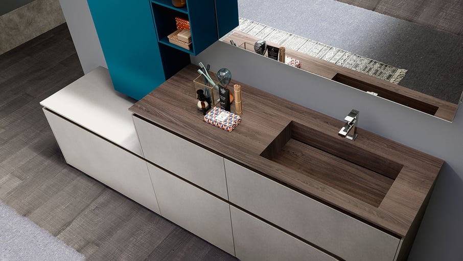 Urban Freestanding bathroom vanity with wood countertop