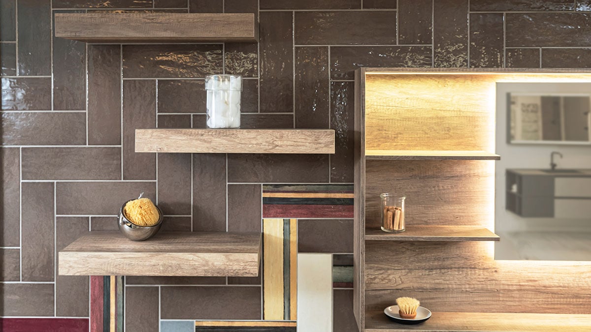 luxury open shelves in bathroom