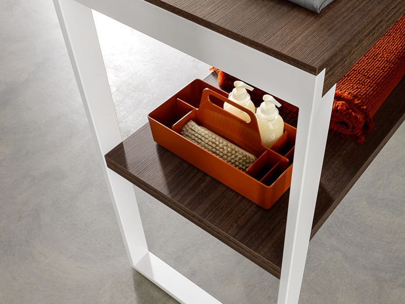 open shelves on luxury bathroom vanity