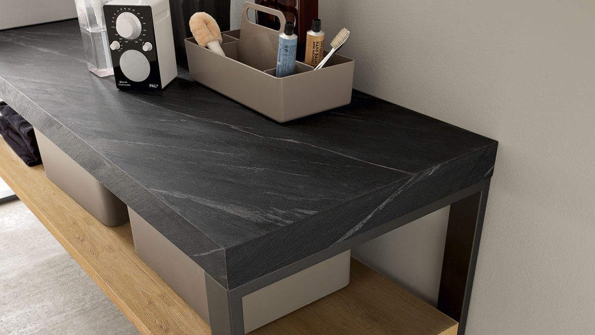 leg stand open shelf vanity