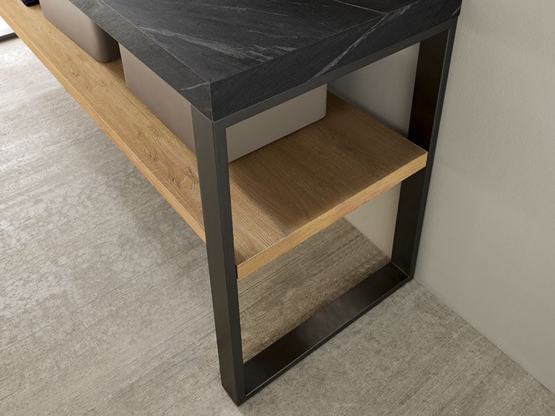 open shelves on leg stand bathroom vanity