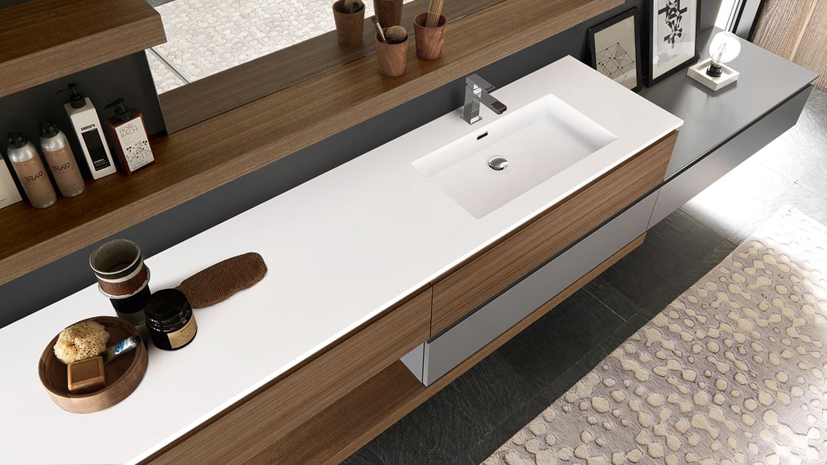 Urban Low Height vanity with staggered countertops