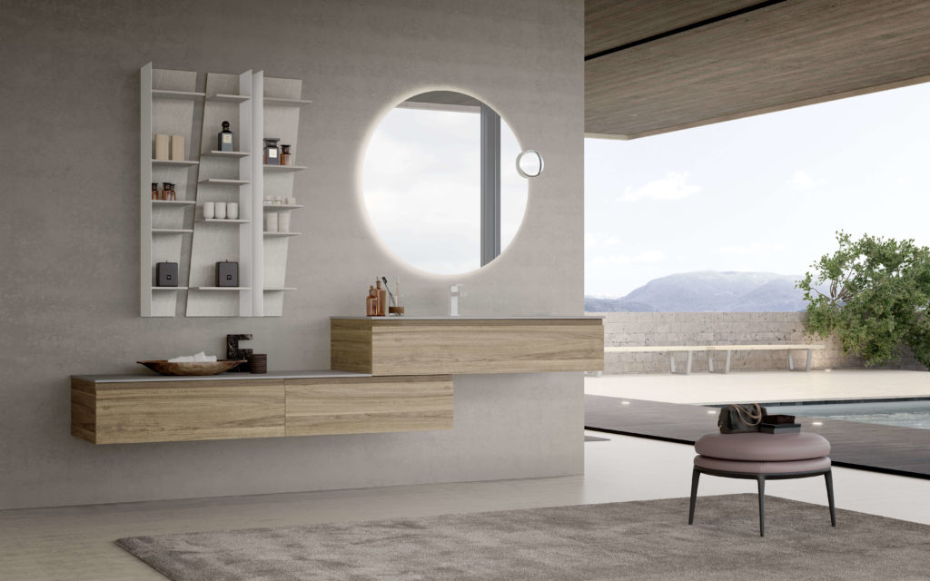 Multi-level vanity and open shelf storage
