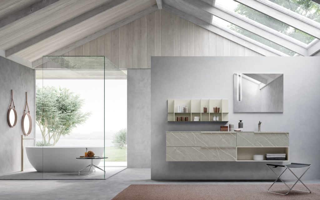 Large bathroom with a separate bathtub area