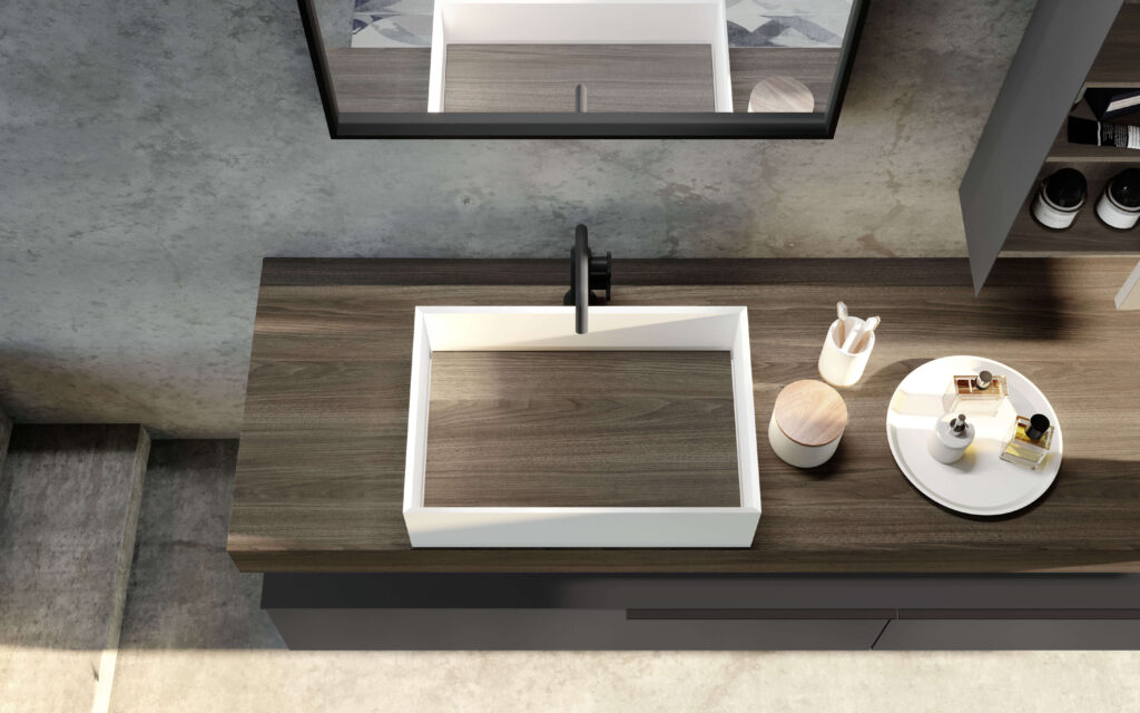 Minimalistic white sink with a drainless look