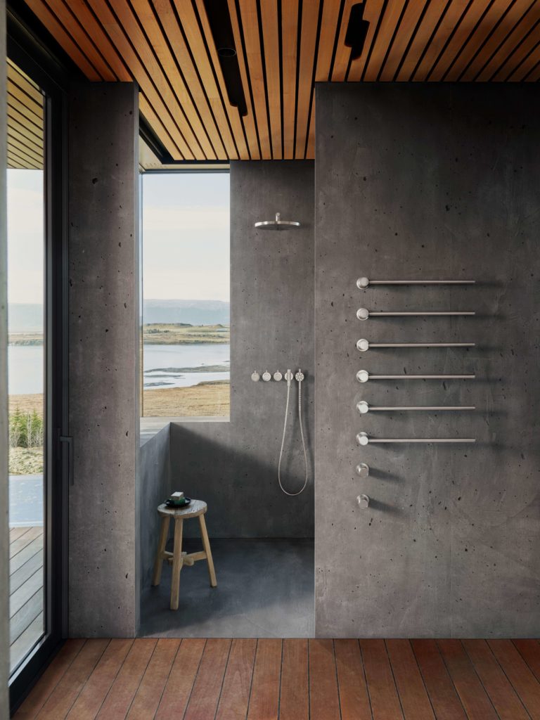 Silver wall-mounted towel warmer