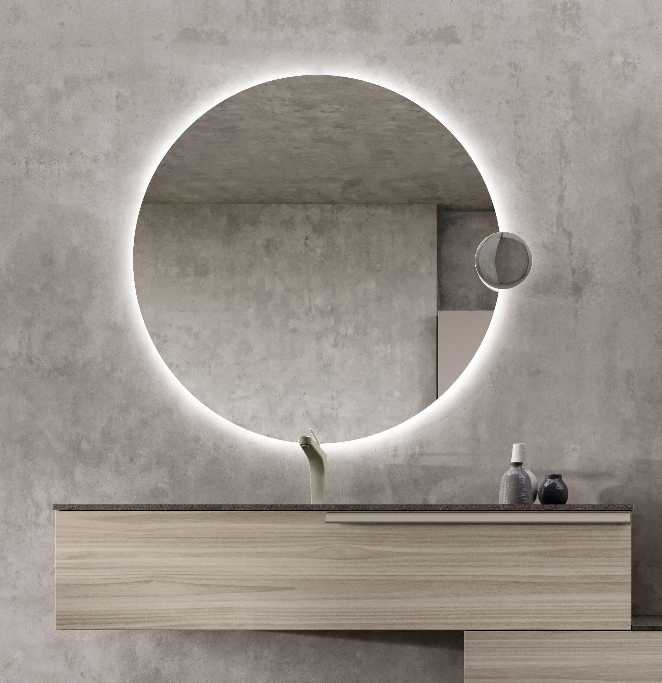 Round Loop mirror with smaller magnifying mirror attached.