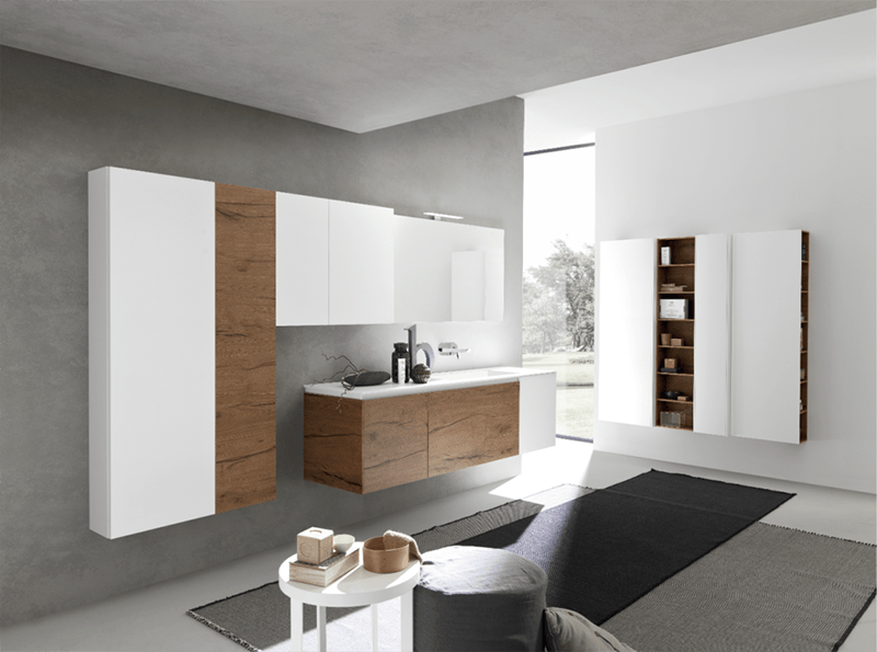 Luxury bathroom with wall-mounted storage
