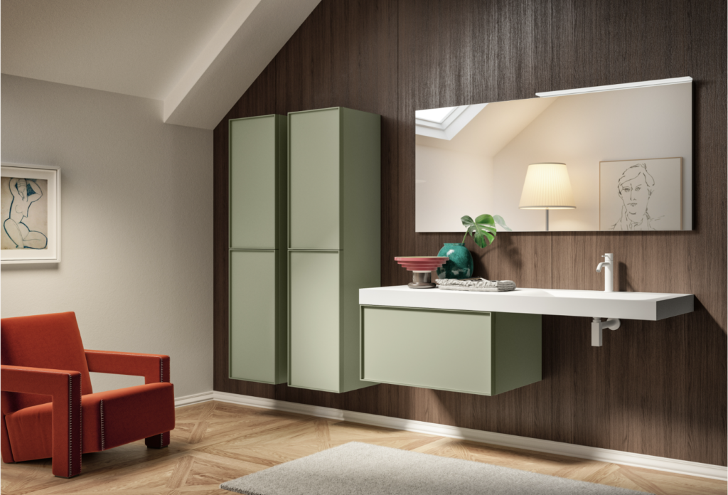 Class collection vanity and wall-mounted closed storage