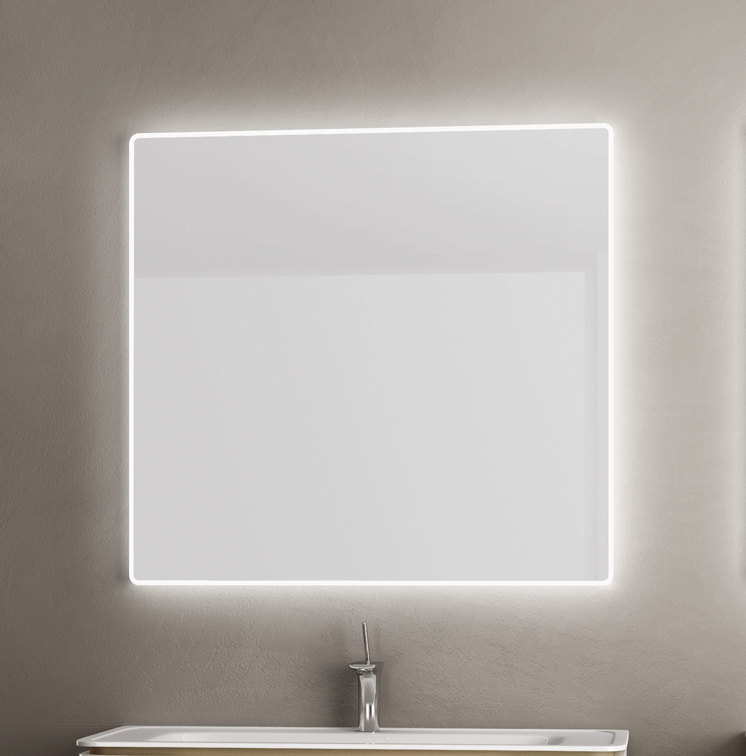 Strato mirror with frosted glass edge.