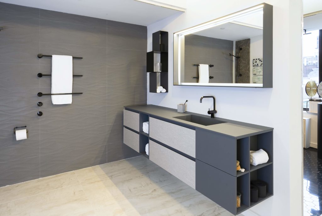 Modern bathroom vanity with different storage options