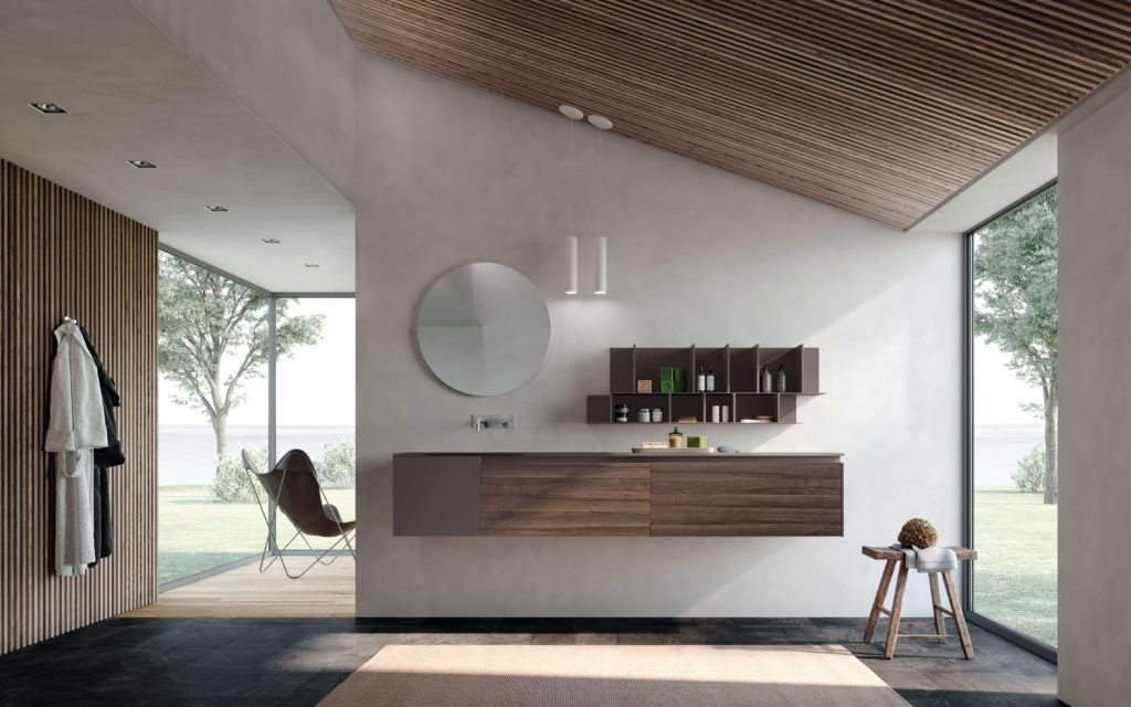 Wall-mounted wooden vanity