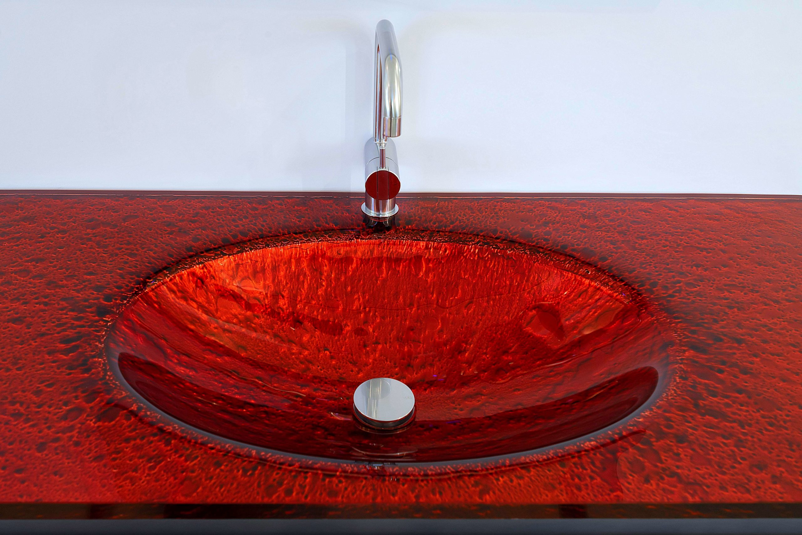 Red glass countertop