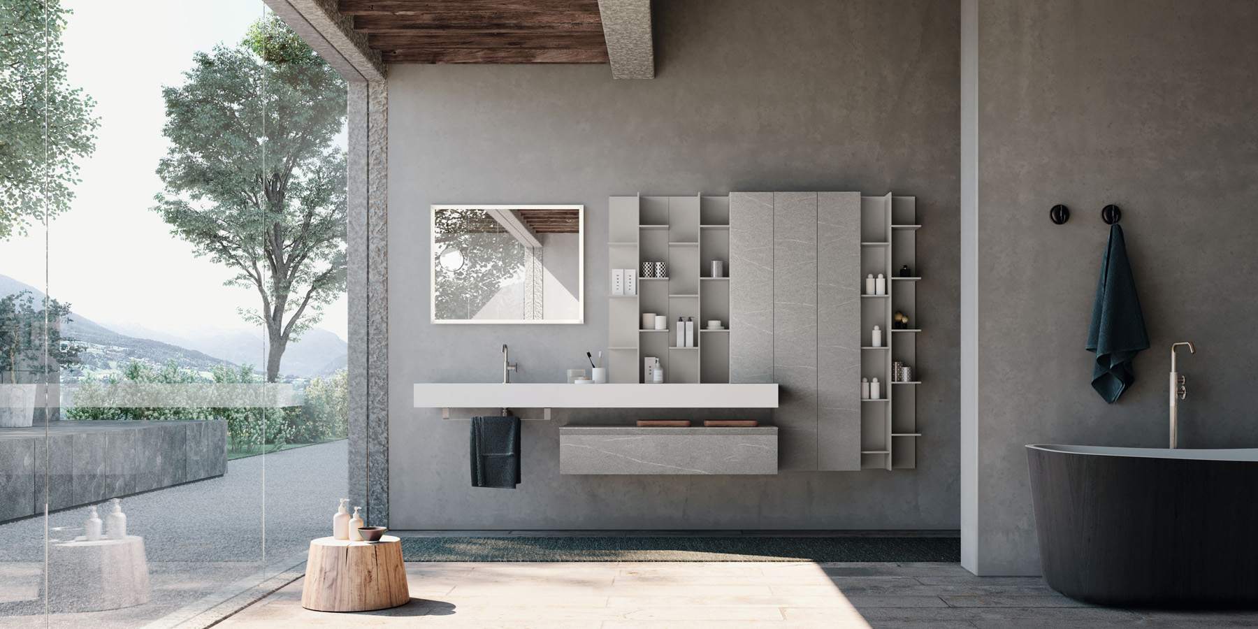 Solid surface sink in modern bathroom