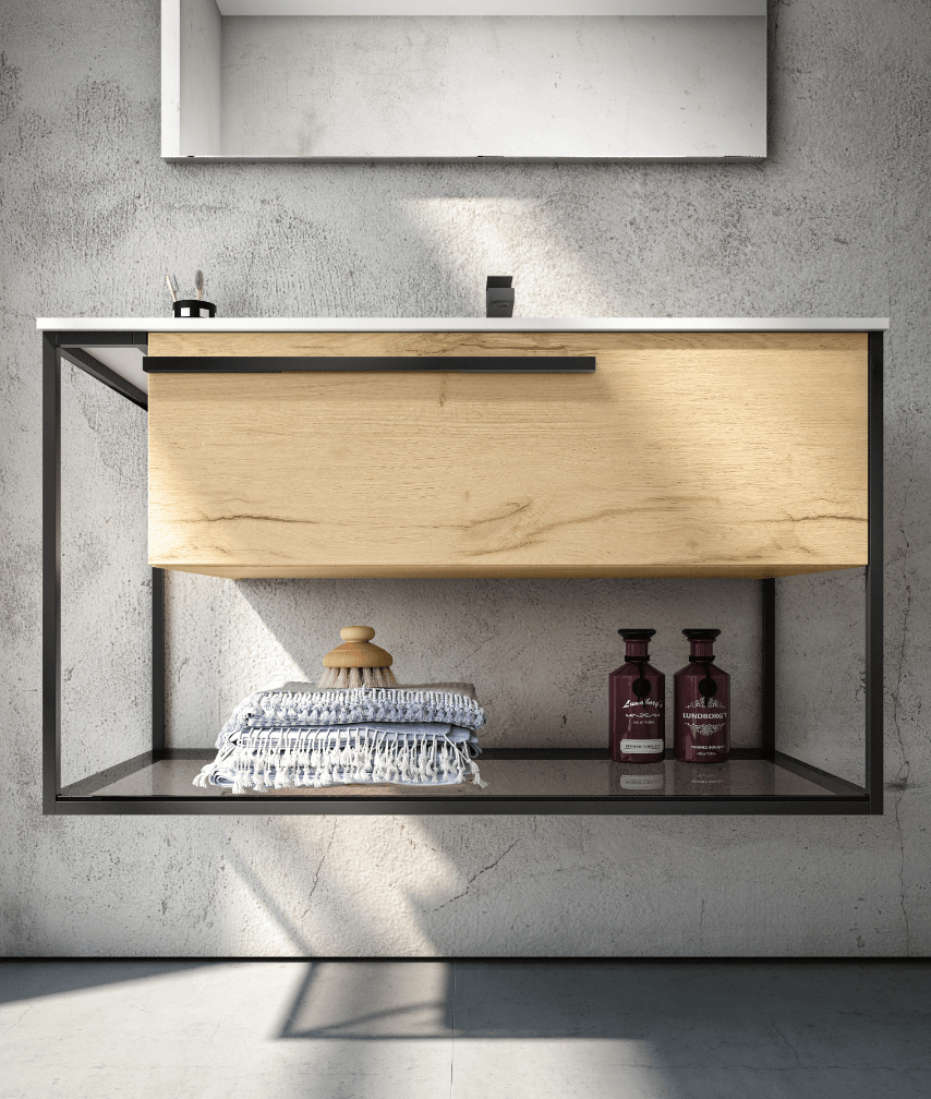 Floating wooden vanity