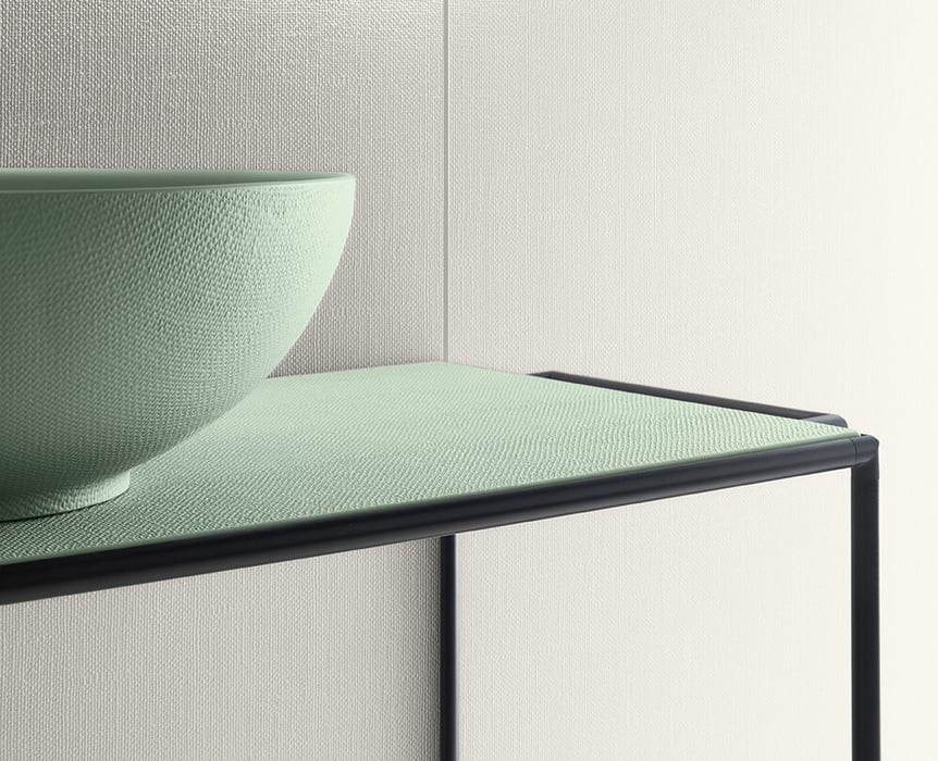 Textured green bathroom vessel and console