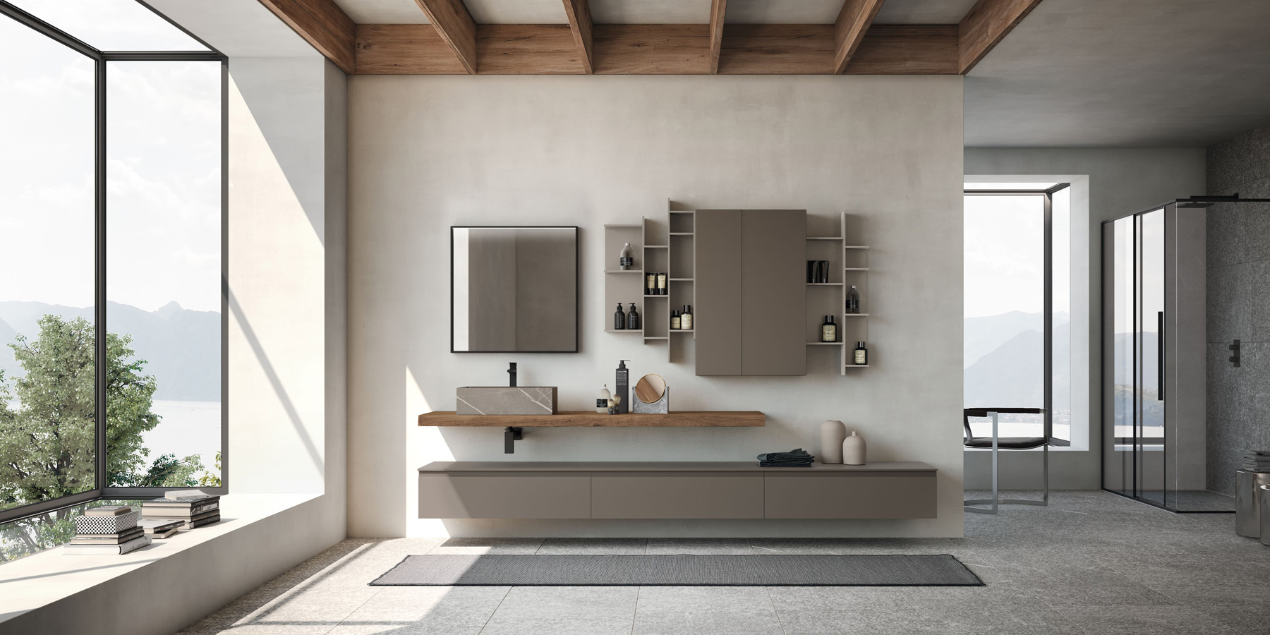 Urban vanity and countertop in modern bathroom