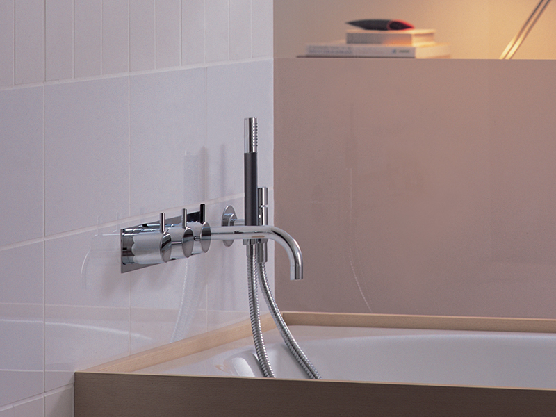 wall-mounted VOLA tub filler with hand shower