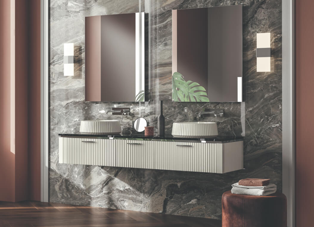 Double Art vessels on luxury bathroom vanity