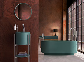 Poli bathtub in green with matching console sink